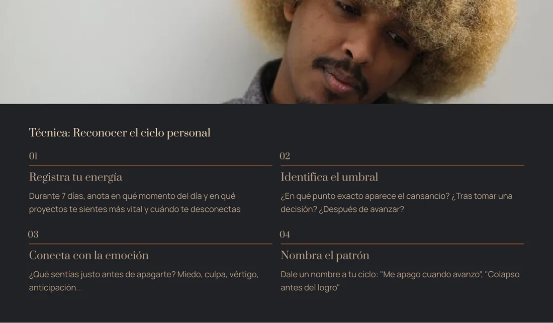 Página interior del ebook: la técnica «Reconocer el ciclo personal», en cuatro pasos